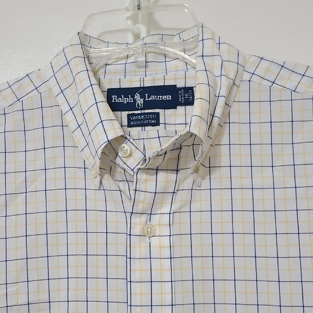 Ralph Lauren Yarmouth Long Sleeve White & Blue Button Down Shirt - Size 16 34/35